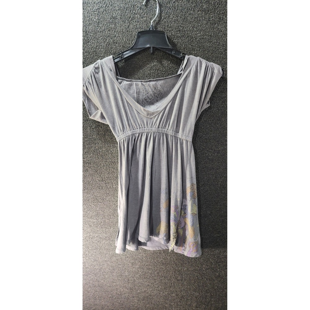 dELiAs Vintage Y2K Gray Hooded Tunic Top Mushroom Graphic Fairycore Medium